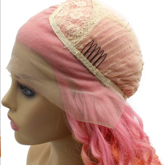 💫 24”  PINK RED ORANGE OMBRE KINKY CURLY
 LACE FRONT WIG💫 *NEW*
🆕🆕🆕 - Picture 7 of 8